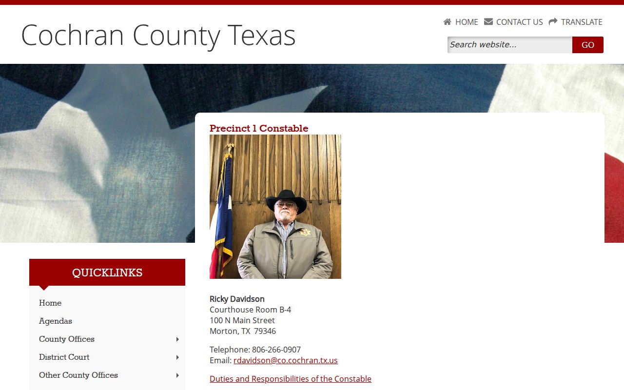 Cochran County arrest record constable contact page