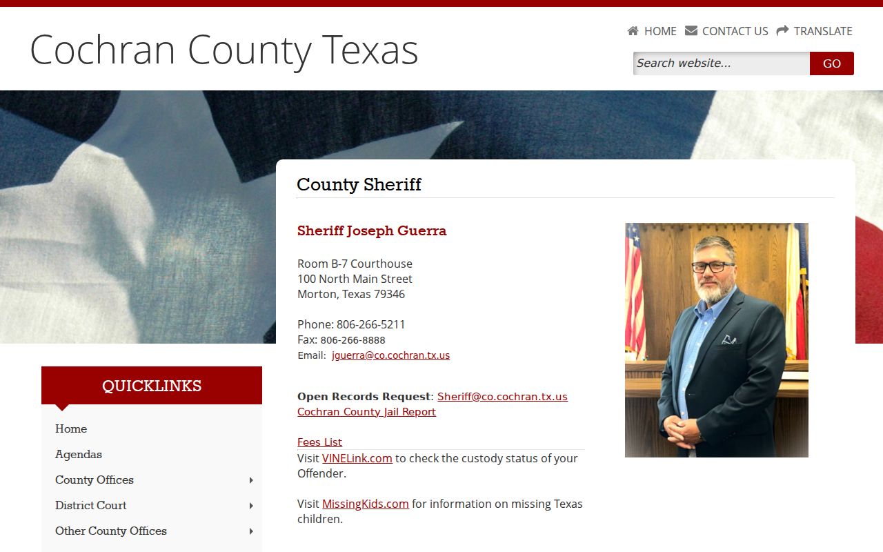 Cochran County arrest lookup sheriff jail report and records contact