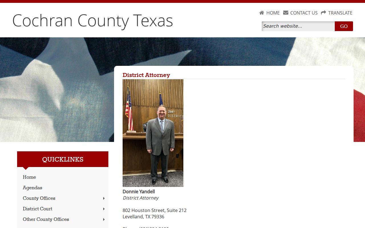 Cochran County criminal court case District Attorney contact
