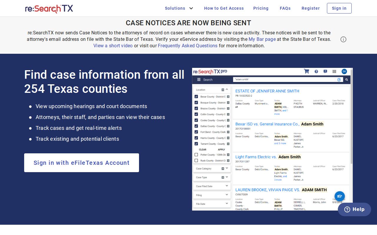 Cochran County criminal case reSearchTX access screen