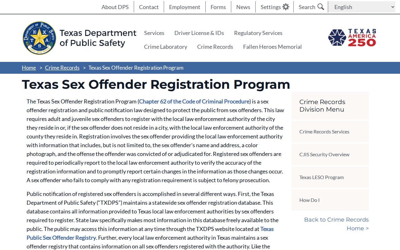 Cochran County sex offender registry program information from Texas DPS