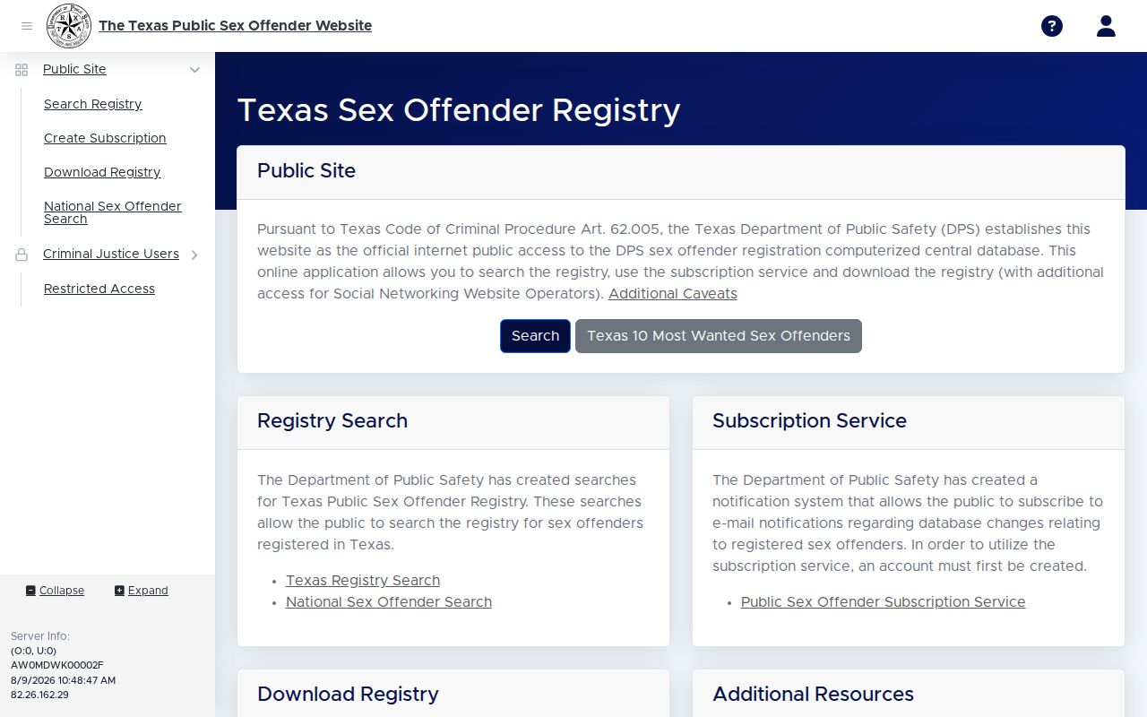 Cochran County sex offender search on the Texas DPS public registry