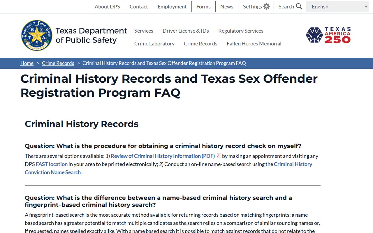 Texas DPS FAQ for Cochran County sex offender registry records