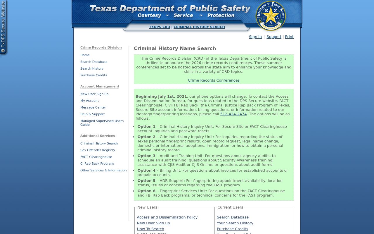 Cochran County criminal history Texas DPS conviction name search
