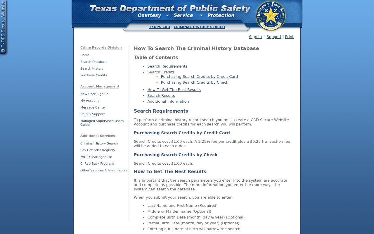 Cochran County criminal record search requirements and DPS credit fees